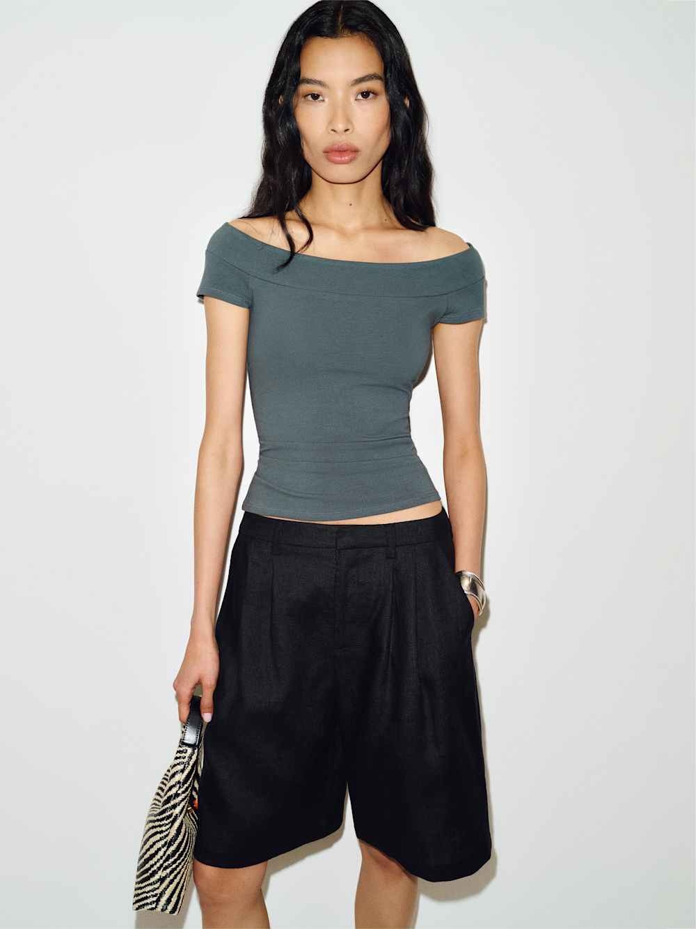 Reformation Florence Knit Top, color slate, size M